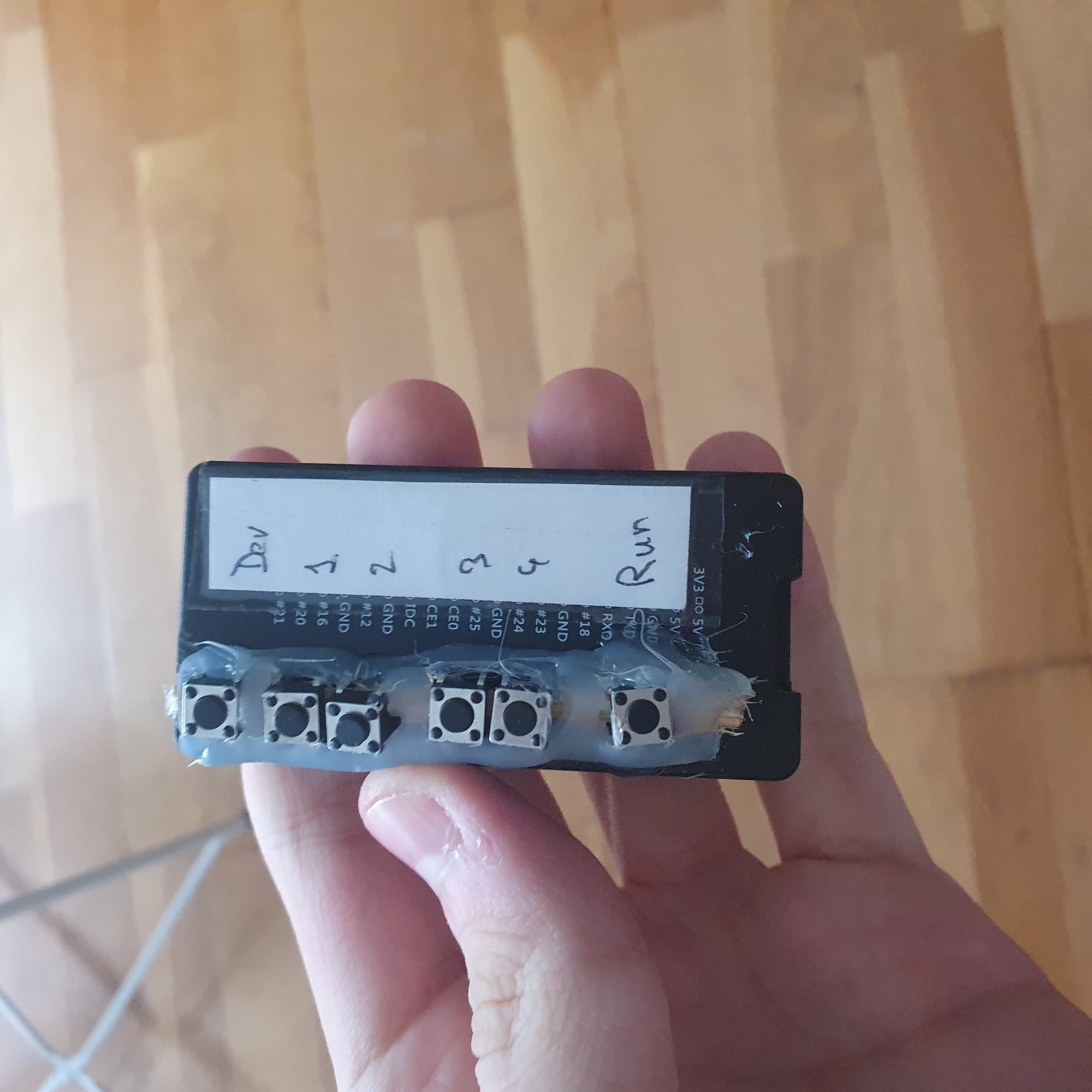 A case, you can see the hot glue and not straights buttons